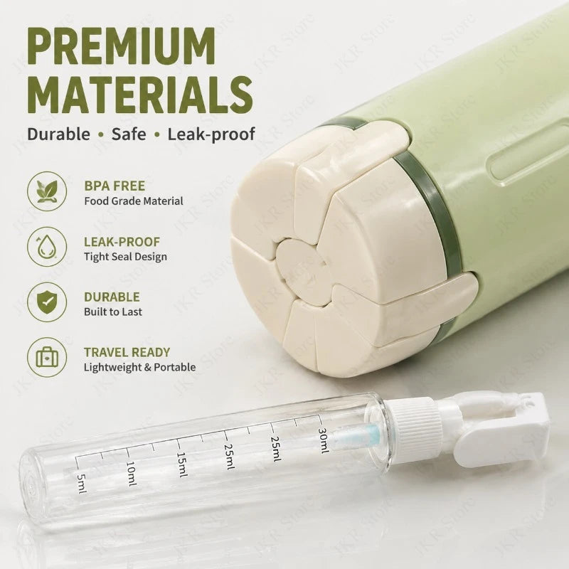 4-in-1 Travel Bottles for Personal Care Non-Metal Soap Dispensers Leakproof with Secure Caps for Shampoo Lotion Perfume
